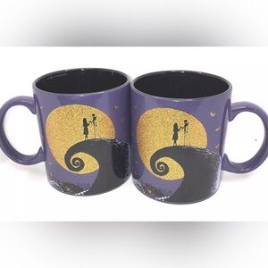 New 2X Disney Nightmare Before Christmas Jack Skellington & Sally Glitter Mugs